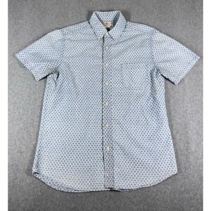 Faherty Shirt Mens Medium Blue White Geometric Print Short Sleeve Button Down